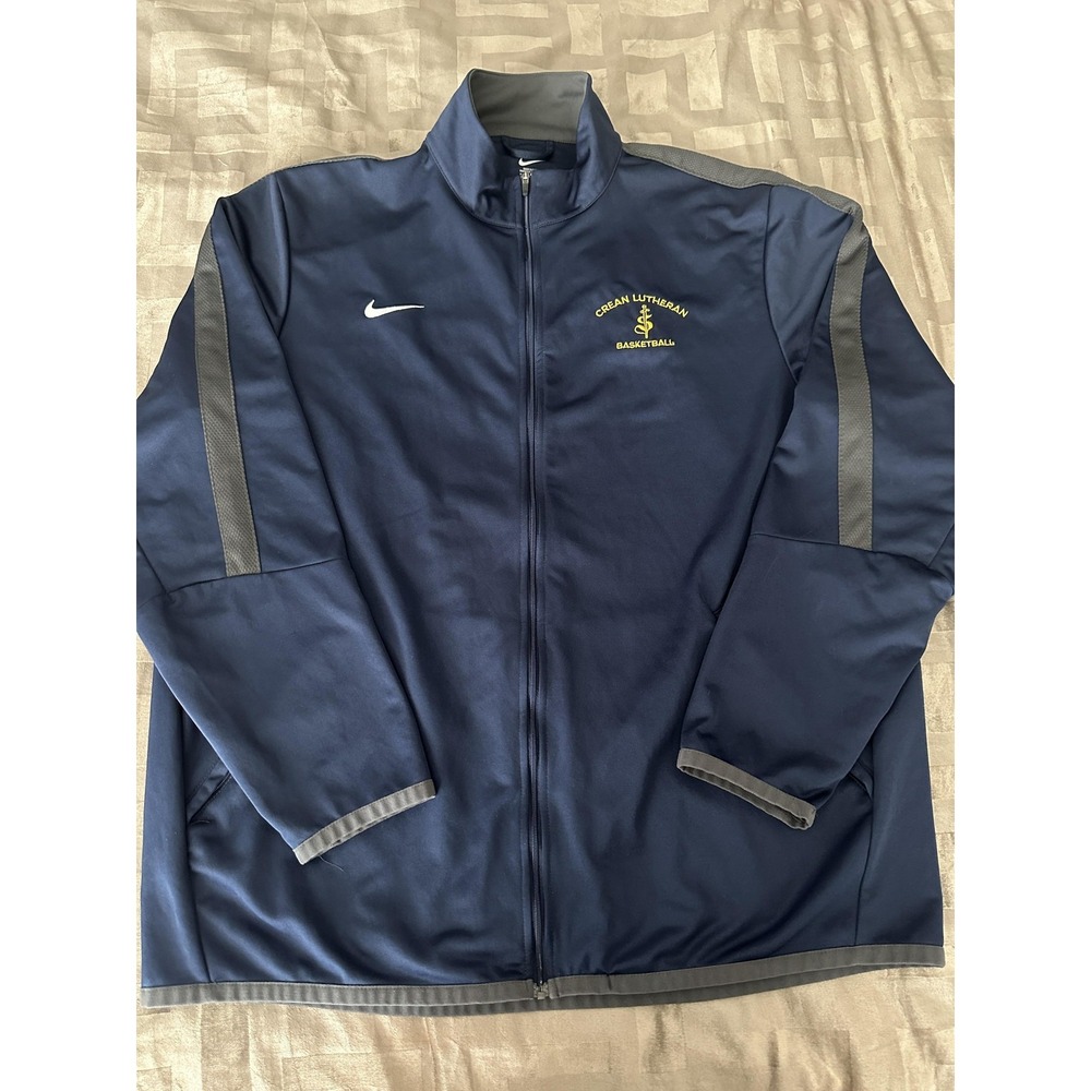 Nike Full Zip Team Warm‎ Up Basketball Jacket Mens XL Navy Blue Crean Lutheran